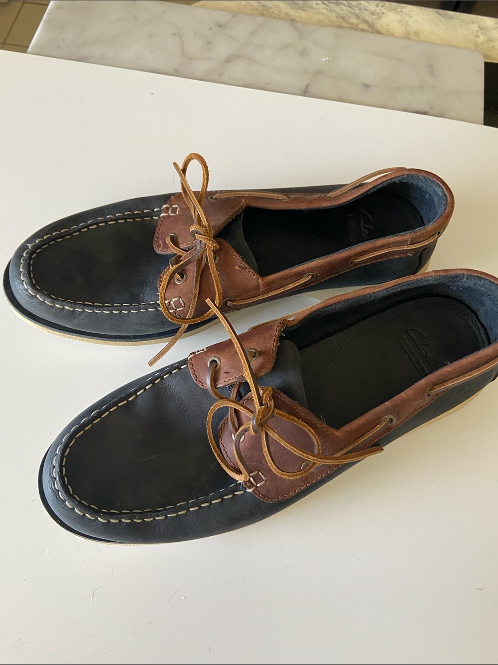 Clarks Two-Tone Black and Brown Leather Boat Shoes